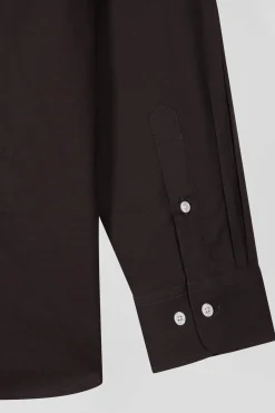 Regular brown oxford cotton shirt with striped bow tie detail