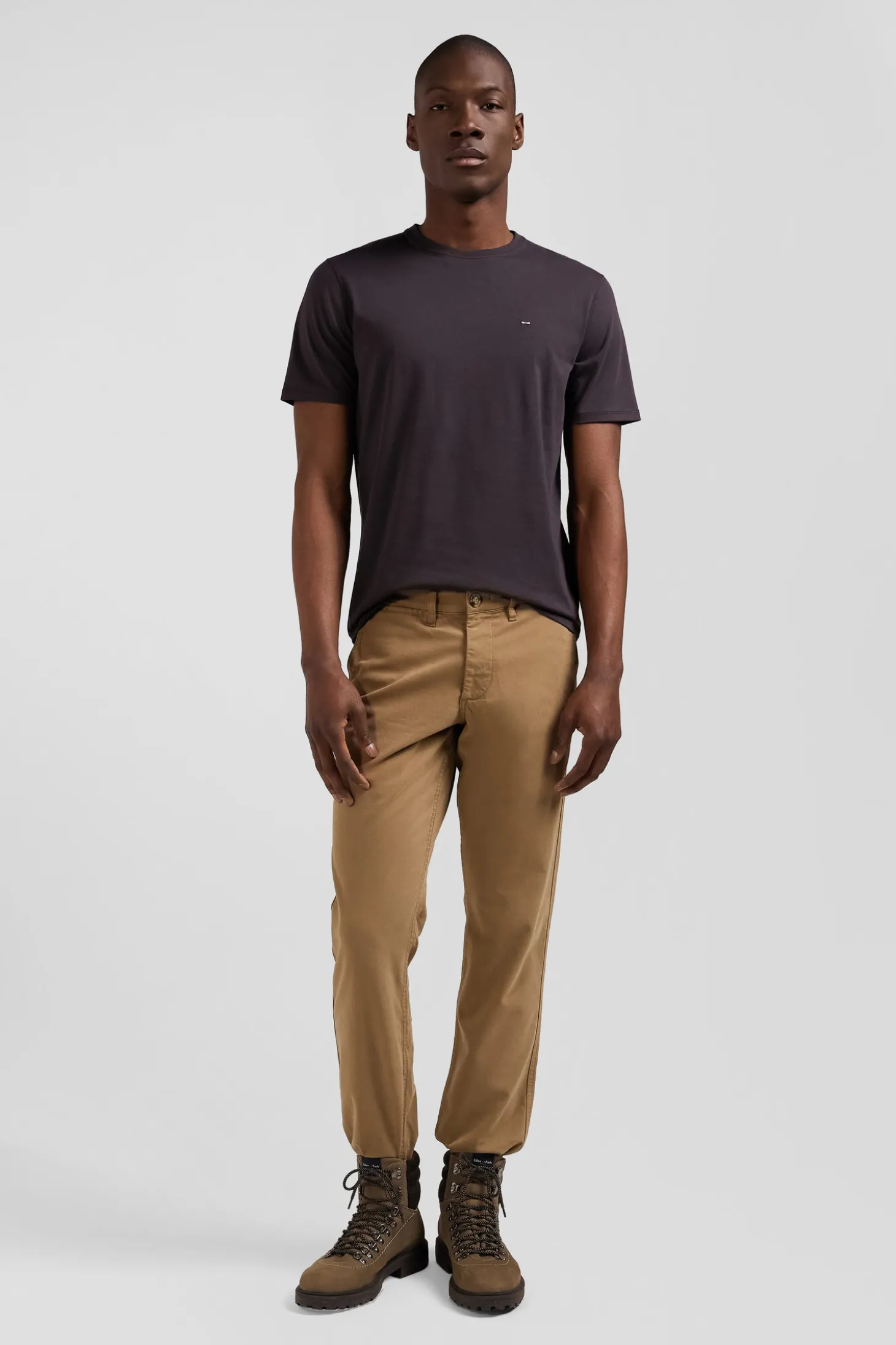 Regular brown Pima cotton short-sleeved T-shirt