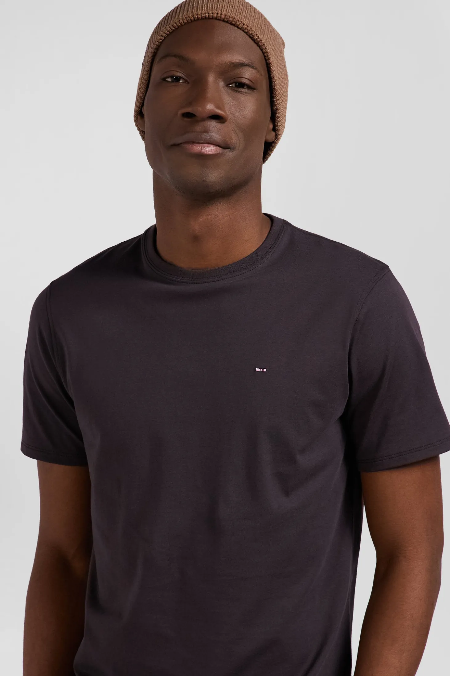 Regular brown Pima cotton short-sleeved T-shirt