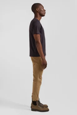 Regular brown Pima cotton short-sleeved T-shirt