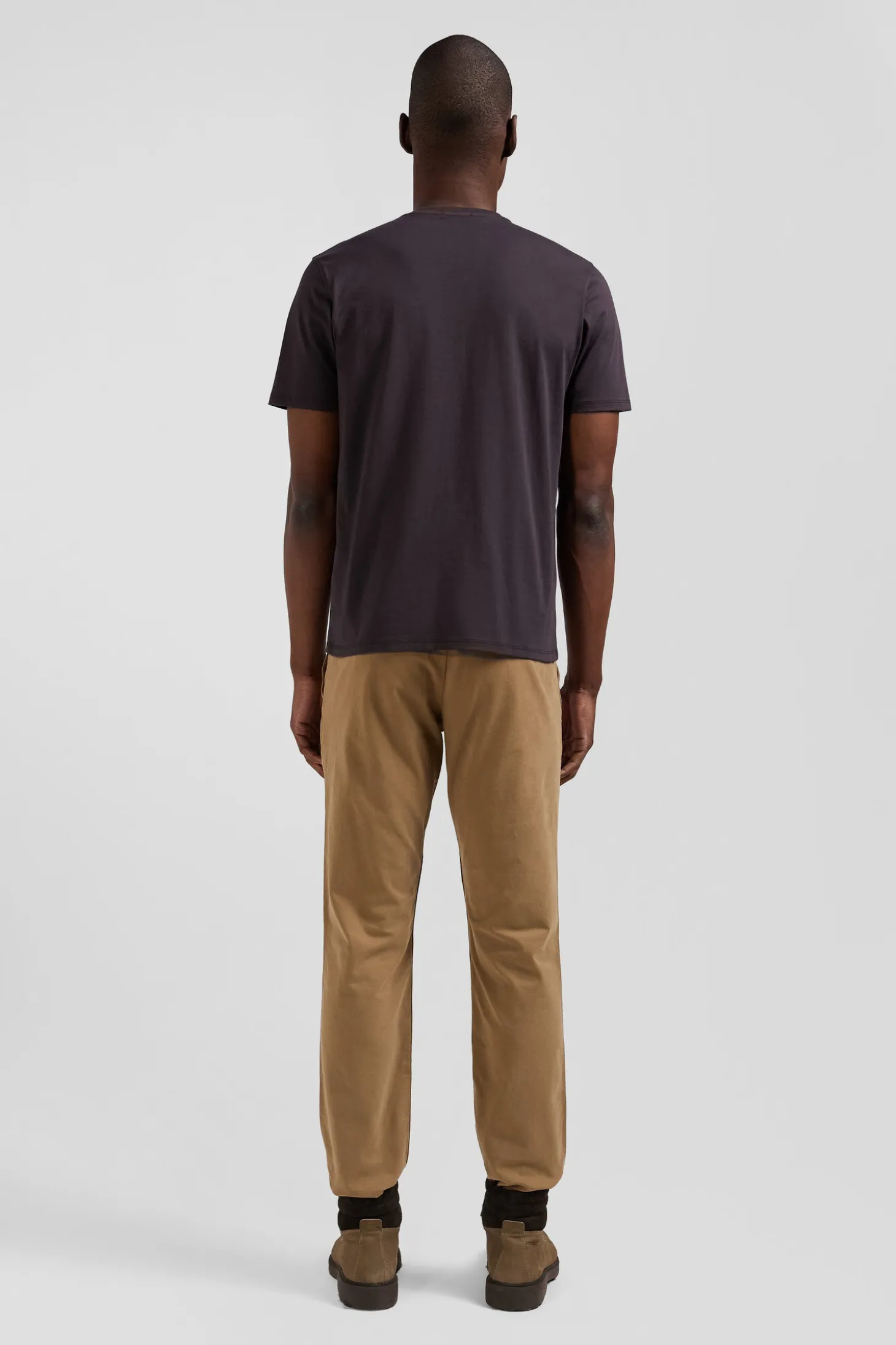 Regular brown Pima cotton short-sleeved T-shirt