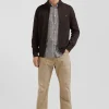 Regular brown plain wool and cotton zipped cardigan