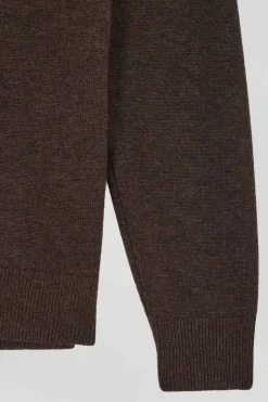 Regular brown plain wool and cotton zipped cardigan