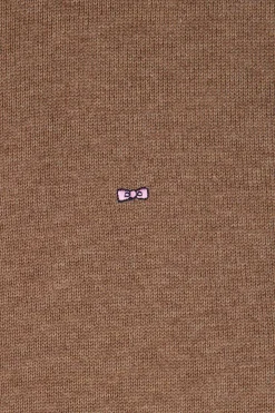 Regular brown semi-zipped wool and cotton jumper