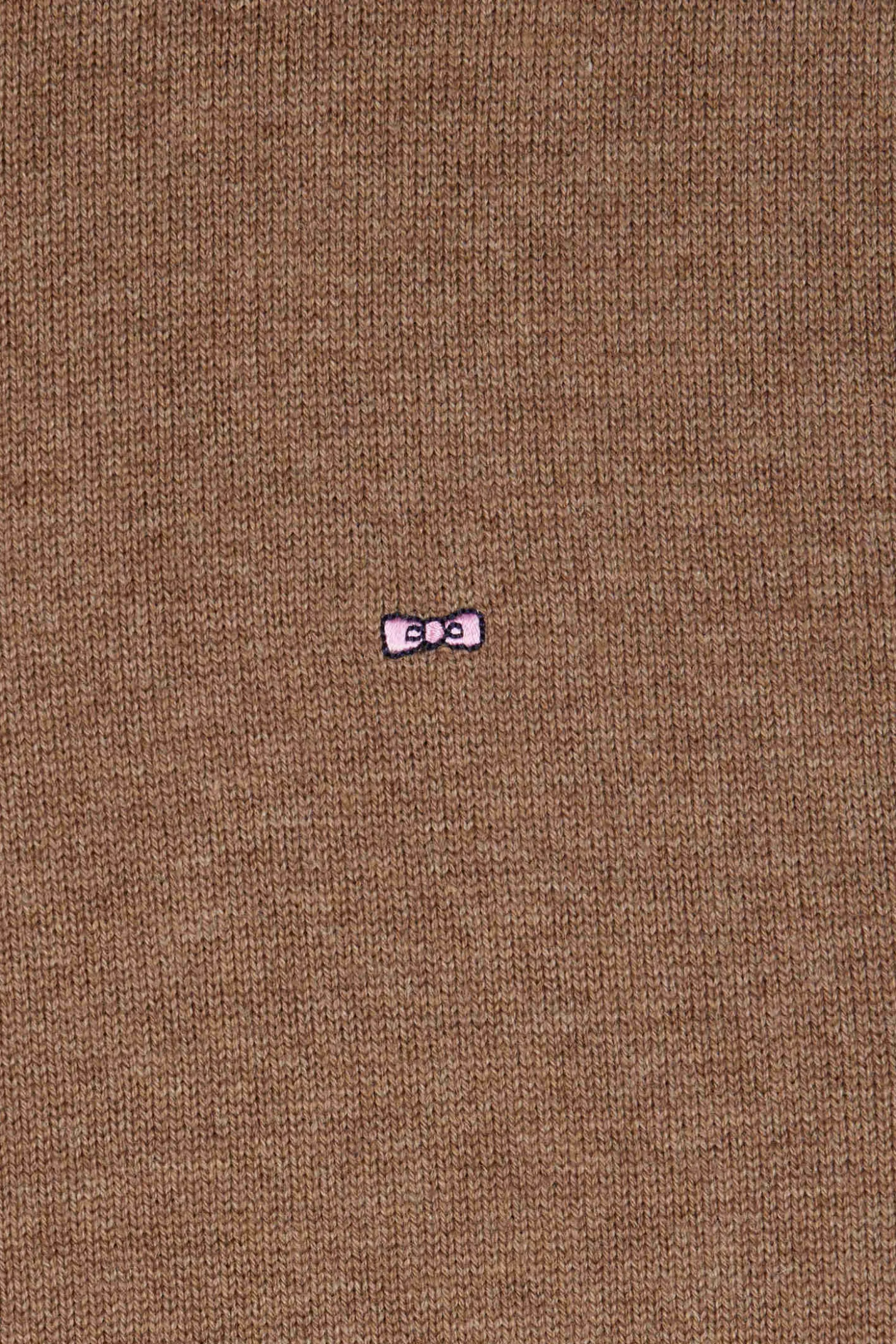 Regular brown semi-zipped wool and cotton jumper
