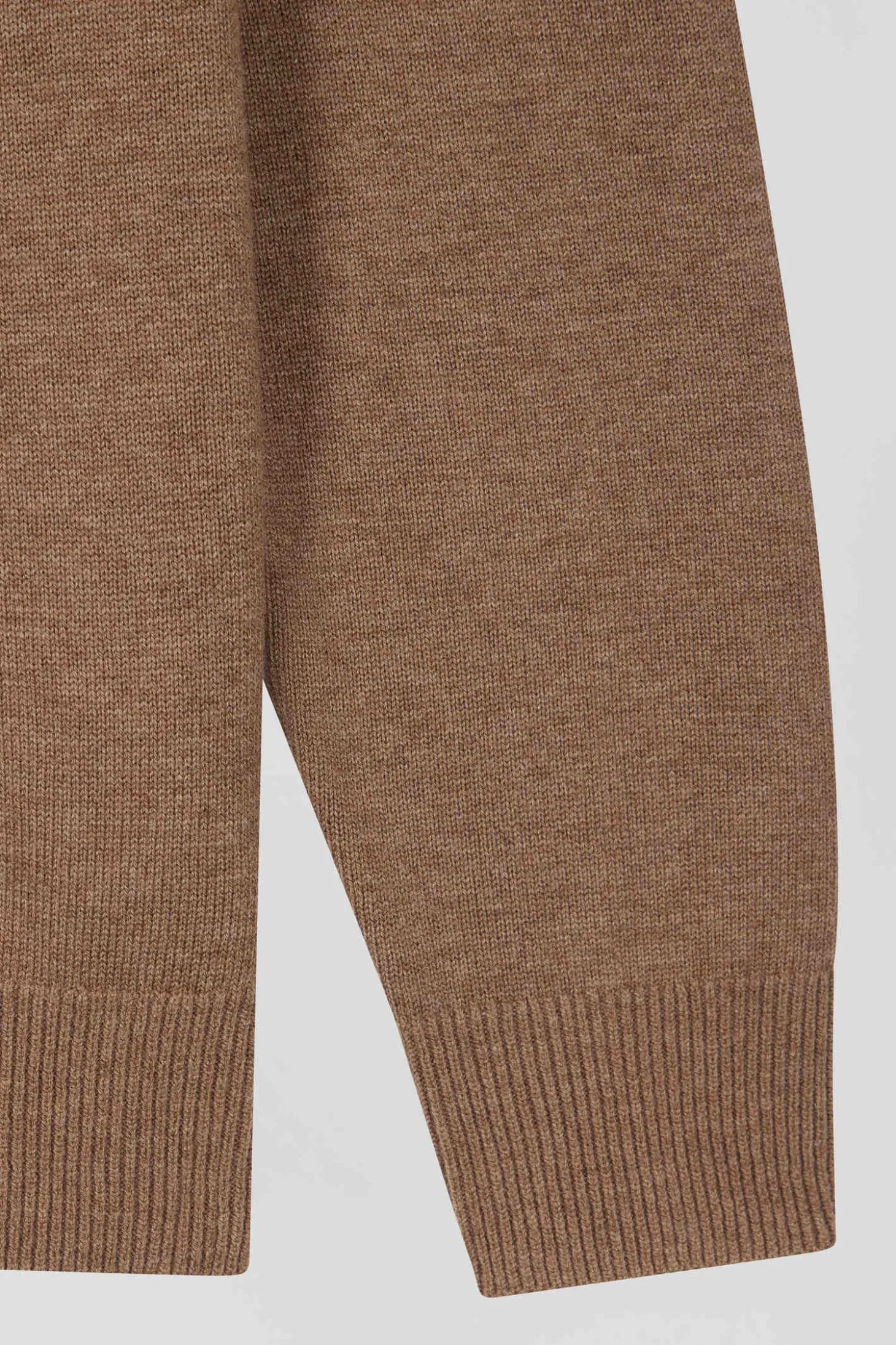 Regular brown semi-zipped wool and cotton jumper