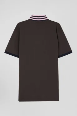 Regular brown short-sleeved cotton piqué polo shirt