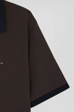 Regular brown short-sleeved cotton piqué polo shirt