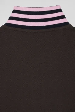 Regular brown short-sleeved cotton piqué polo shirt