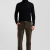 Regular brown stretch cotton velvet chino trousers