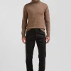 Regular brown stretch cotton piqué and modal chino trousers