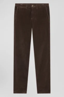 Regular brown stretch cotton velvet chino trousers