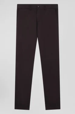Regular brown stretch cotton piqué and modal chino trousers