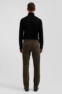 Regular brown stretch cotton velvet chino trousers