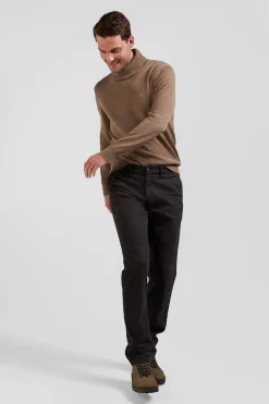 Regular brown stretch cotton piqué and modal chino trousers