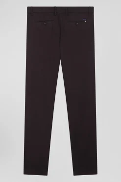 Regular brown stretch cotton piqué and modal chino trousers