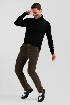 Regular brown stretch cotton velvet chino trousers
