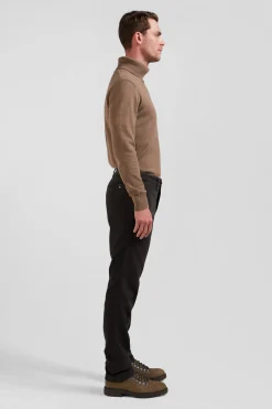 Regular brown stretch cotton piqué and modal chino trousers