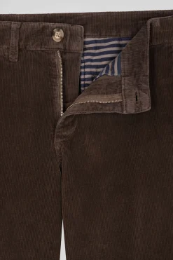 Regular brown stretch cotton velvet chino trousers