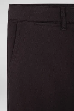 Regular brown stretch cotton piqué and modal chino trousers