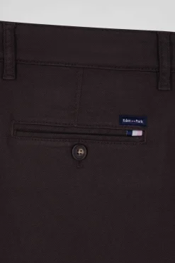 Regular brown stretch cotton piqué and modal chino trousers
