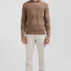 Regular brown striped cotton and cashmere crew neck jumper