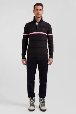 Regular brown striped cotton polo neck jumper