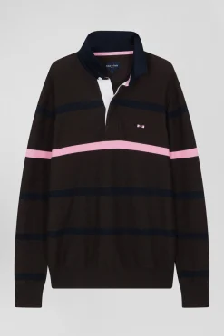 Regular brown striped cotton polo neck jumper