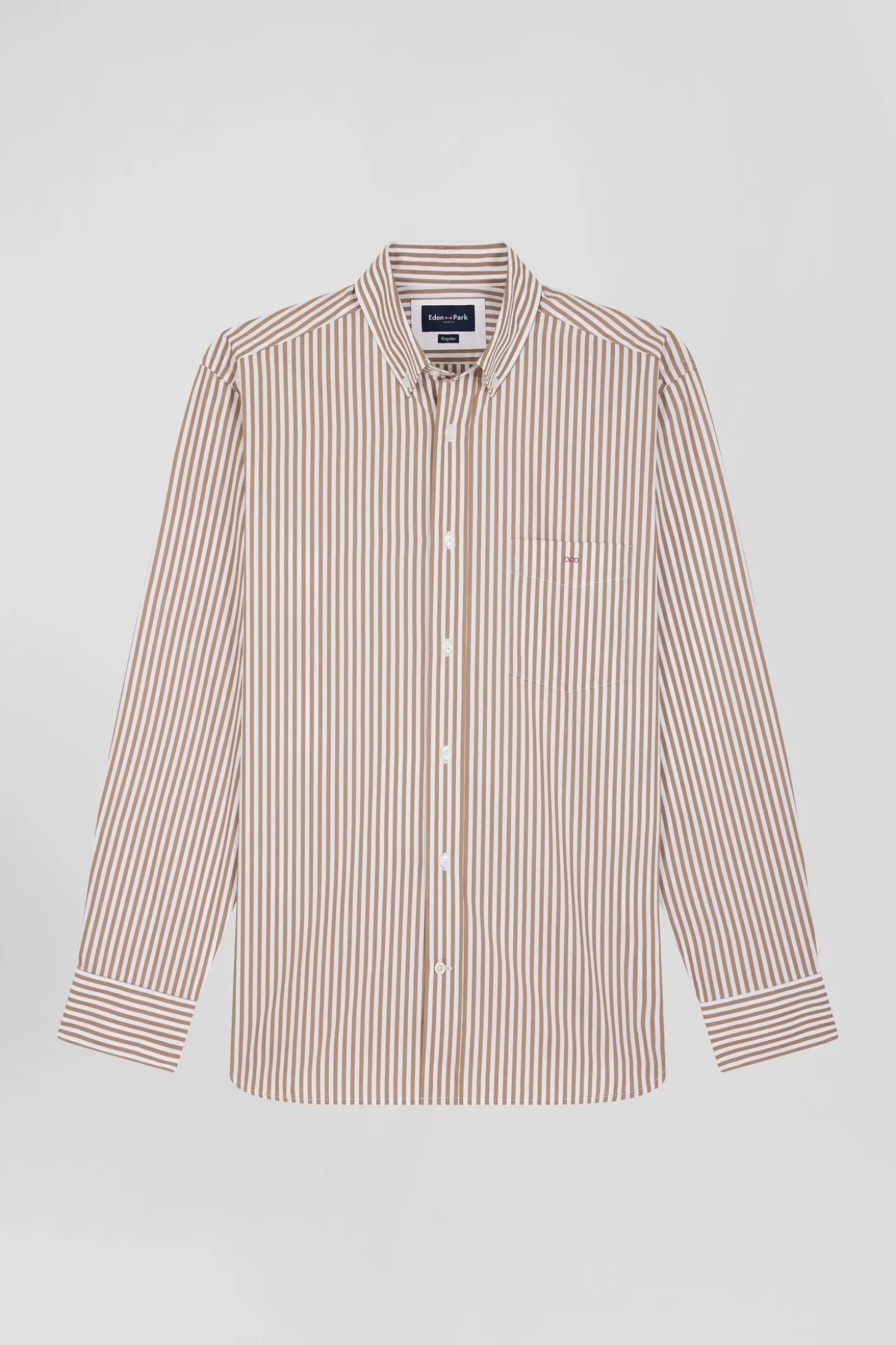Regular brown striped cotton poplin shirt