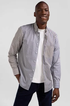 Regular brown striped cotton poplin shirt