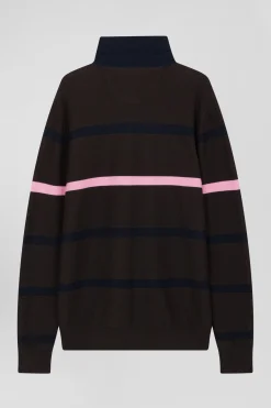 Regular brown striped cotton polo neck jumper
