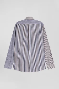 Regular brown striped cotton poplin shirt