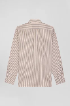 Regular brown striped cotton poplin shirt