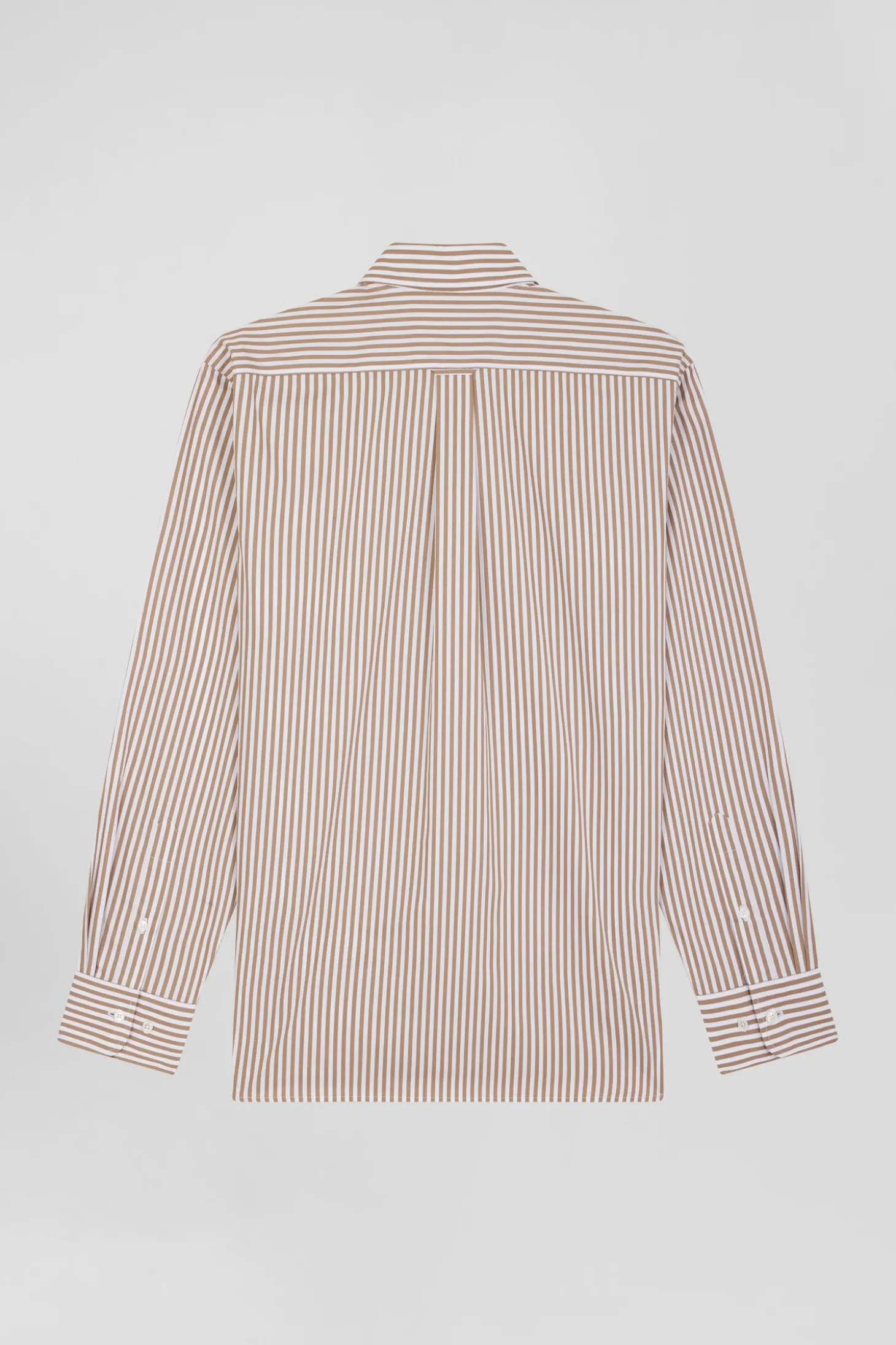 Regular brown striped cotton poplin shirt
