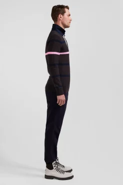 Regular brown striped cotton polo neck jumper