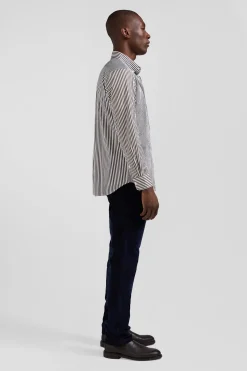 Regular brown striped cotton poplin shirt