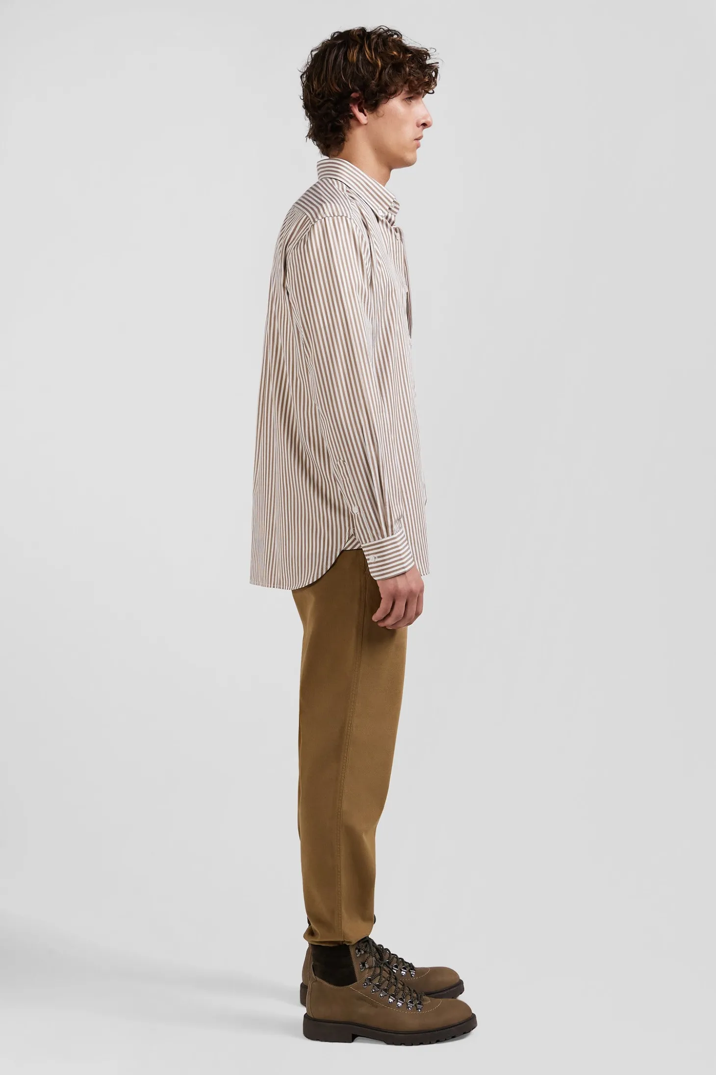 Regular brown striped cotton poplin shirt