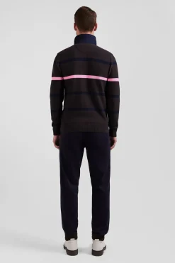 Regular brown striped cotton polo neck jumper