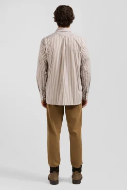 Regular brown striped cotton poplin shirt