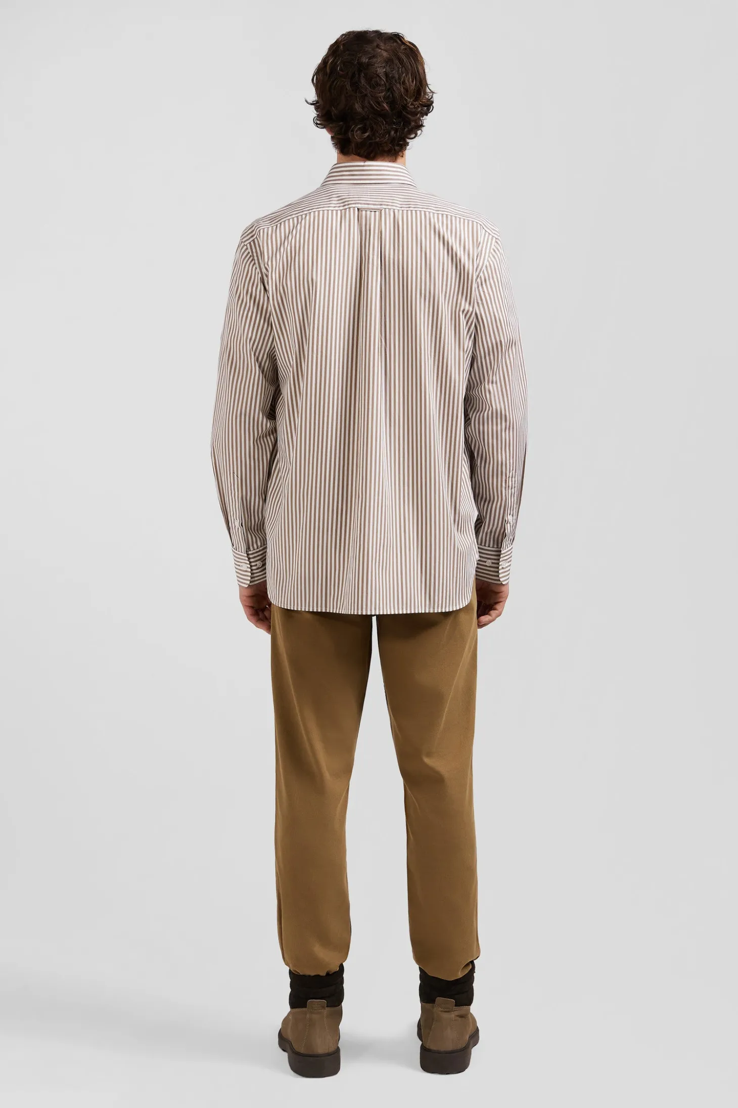 Regular brown striped cotton poplin shirt