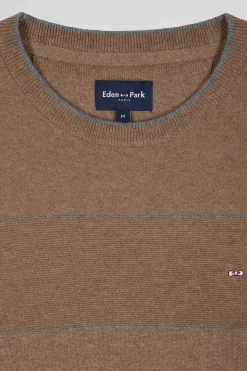 Regular brown striped cotton and cashmere crew neck jumper