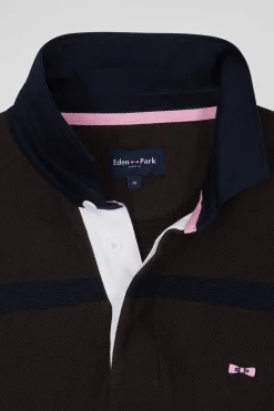 Regular brown striped cotton polo neck jumper