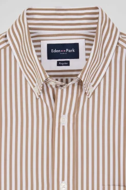 Regular brown striped cotton poplin shirt