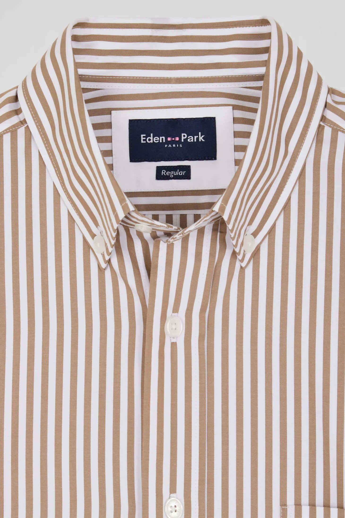 Regular brown striped cotton poplin shirt