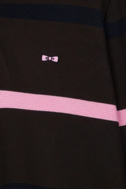 Regular brown striped cotton polo neck jumper