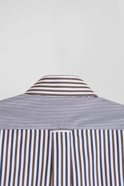 Regular brown striped cotton poplin shirt