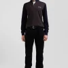 Regular brown striped long-sleeved cotton rugby shirt with tie fabric patchwork