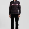 Regular brown striped long-sleeved cotton rugby shirt with back embroidery