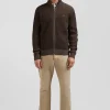 Regular brown wool and cotton zipped cardigan