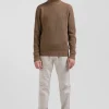 Regular brown wool and cotton high-neck jumper
